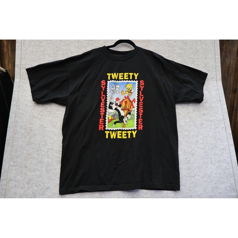 Vintage 1997 Looney Tunes Sylvester Tweety Stamp T-Shirt Black Mens 2XL USA Made